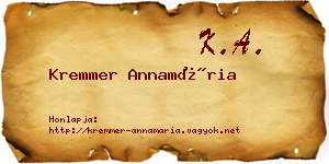 Kremmer Annamária névjegykártya